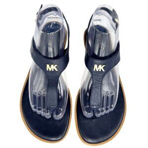 Michael Kors Womens Thong Sandals Size 9M Navy Gold Logo